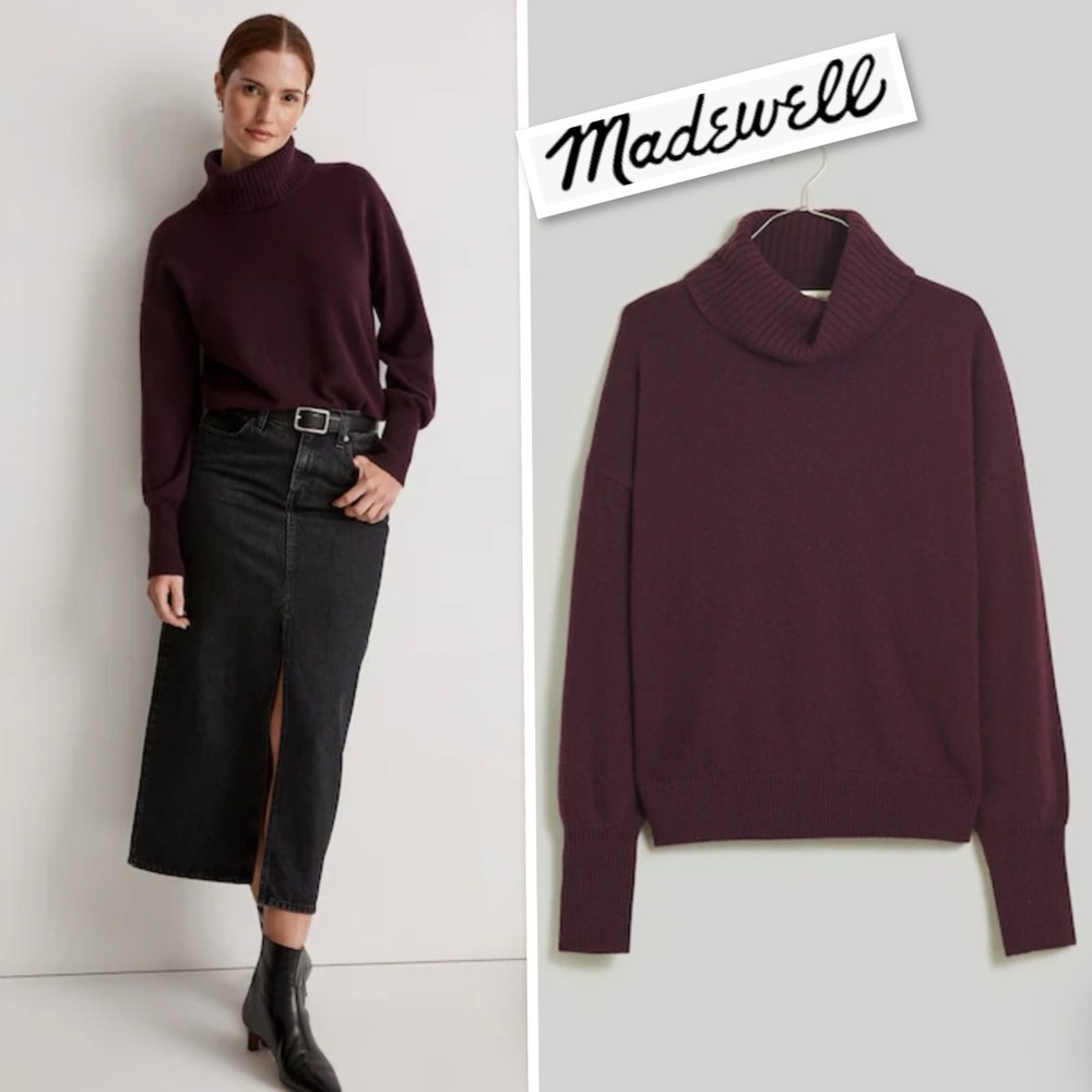 MADEWELL  100% (Re)sponsible Cashmere Turtleneck Sweater In Hthr Merlot Size S